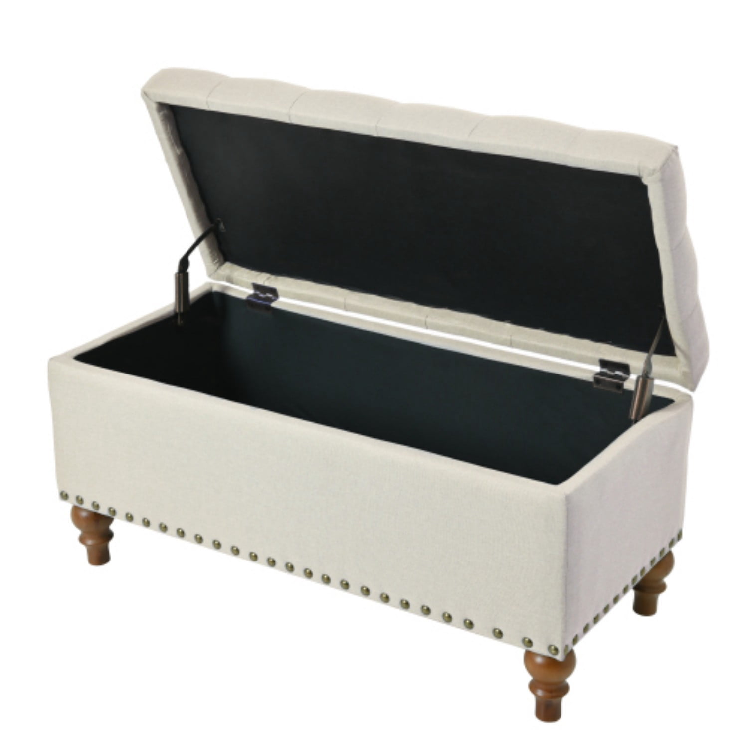 Storage Ottoman Bench with Hinged Lid, Linen Upholstered Footrest with Hidden Storage, Bedroom Entryway Living Room Bench, Beige