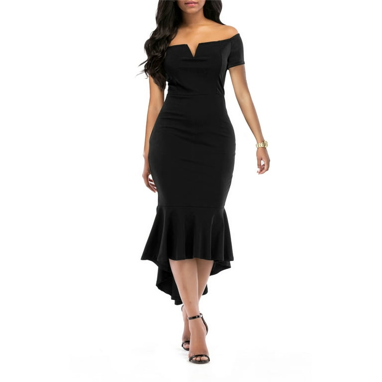 ONLYSHE Elegant Short Sleeve V-neck Summer Dress, Flowy Fishtail Midi for Wedding & Cocktail Party - Walmart.com ONLYSHE Elegant Short Sleeve V-neck Summer Dress, Flowy Fishtail Midi for Wedding & Cocktail Party - Walmart.com
