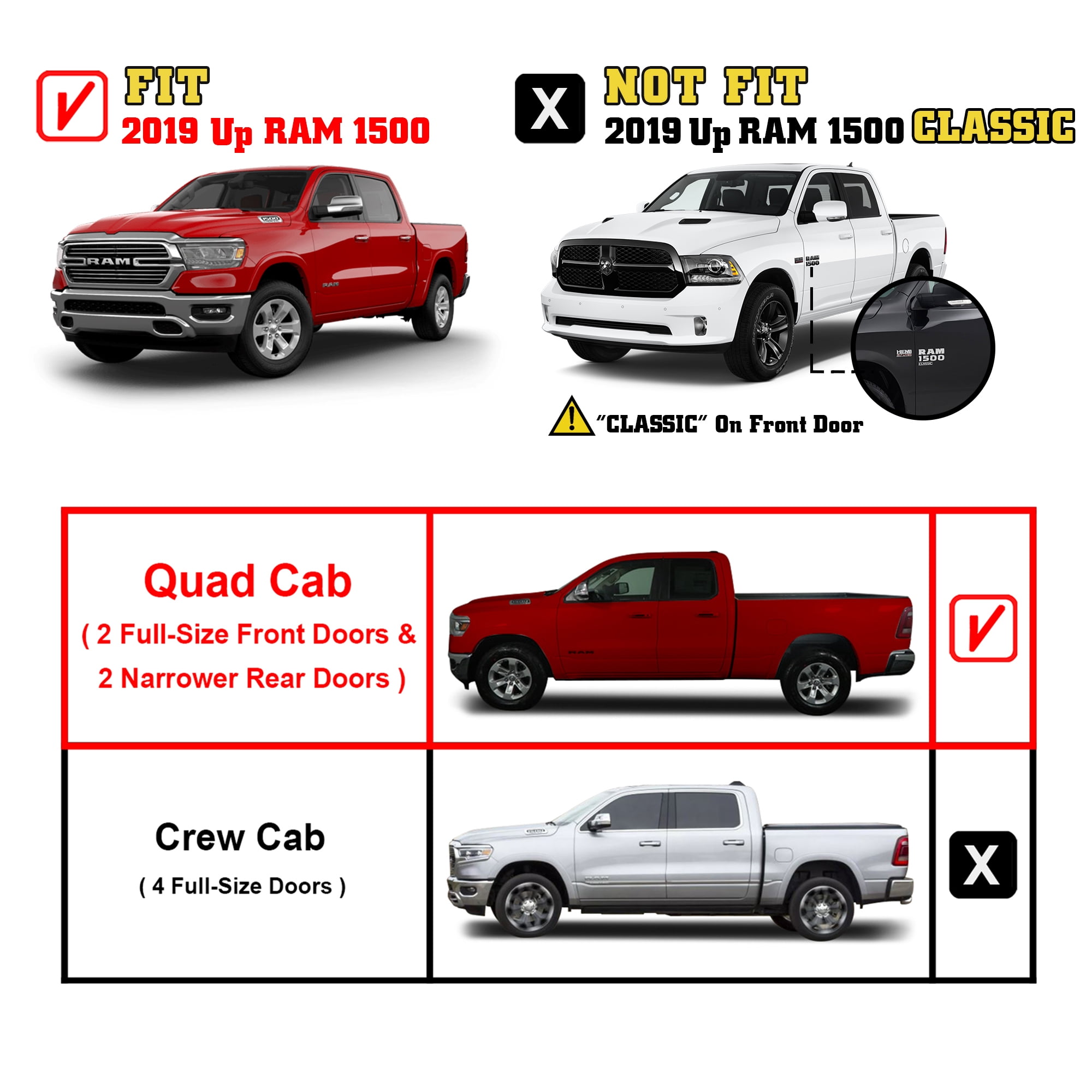 TAC Sidewinder Running Boards Fit 2019-2024 Dodge RAM 1500 Quad Cab (Exclude 19-24 RAM Classic Models) Truck Pickup 4” Drop Fine Texture Black Side Steps Nerf Bars Rock Slider Armor Accessories (2pcs