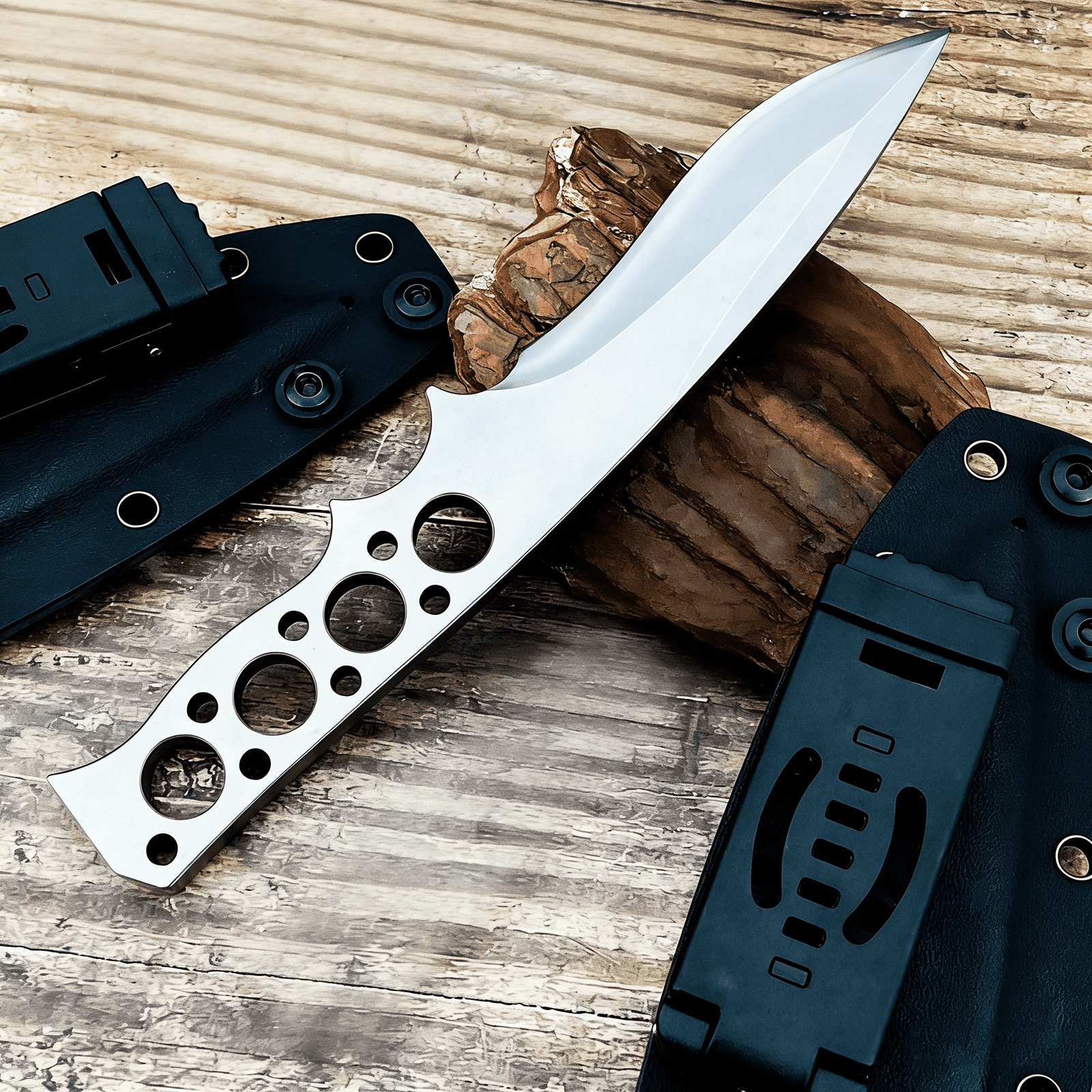 8.15'' Full Tang Fixed Blade Utility Knife, D2 Steel, with Kydex Sheath for Camping & Outdoor Tasks
