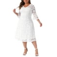 thumbnail image 2 of Agnes Orinda Women's Plus Size Lace Dress V-Neck 3/4 Sleeve Midi Swing Wedding Bridesmaid Dresses 1X White, 2 of 6