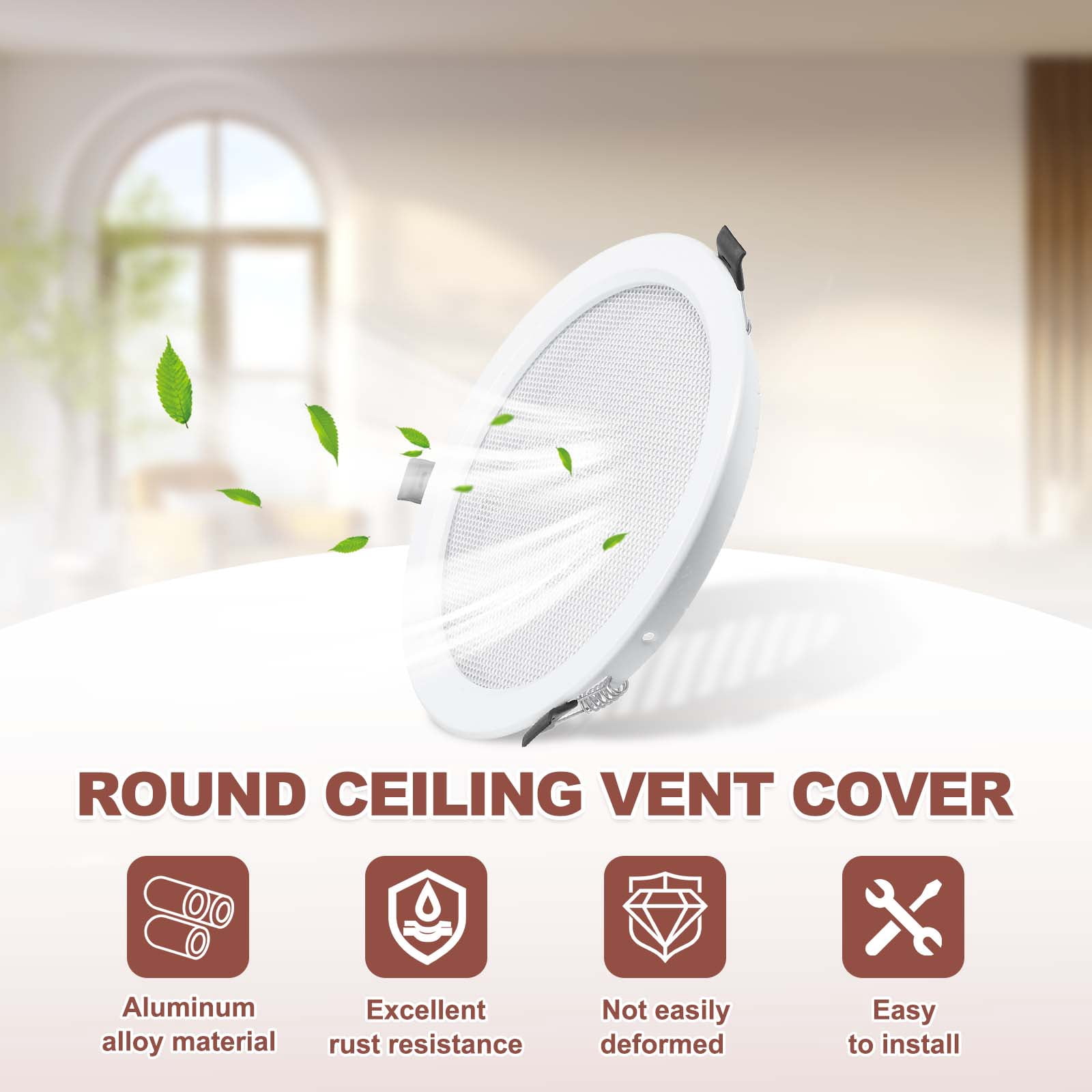 Uxcell Round Ceiling Vent Cover (160mm / 6" Duct Opening Size) - Aluminum Alloy Ceiling Air Grille Soffit Exhaust Vent Micro Hole Mesh Cover Plate for Bathroom Home Kitchen, White