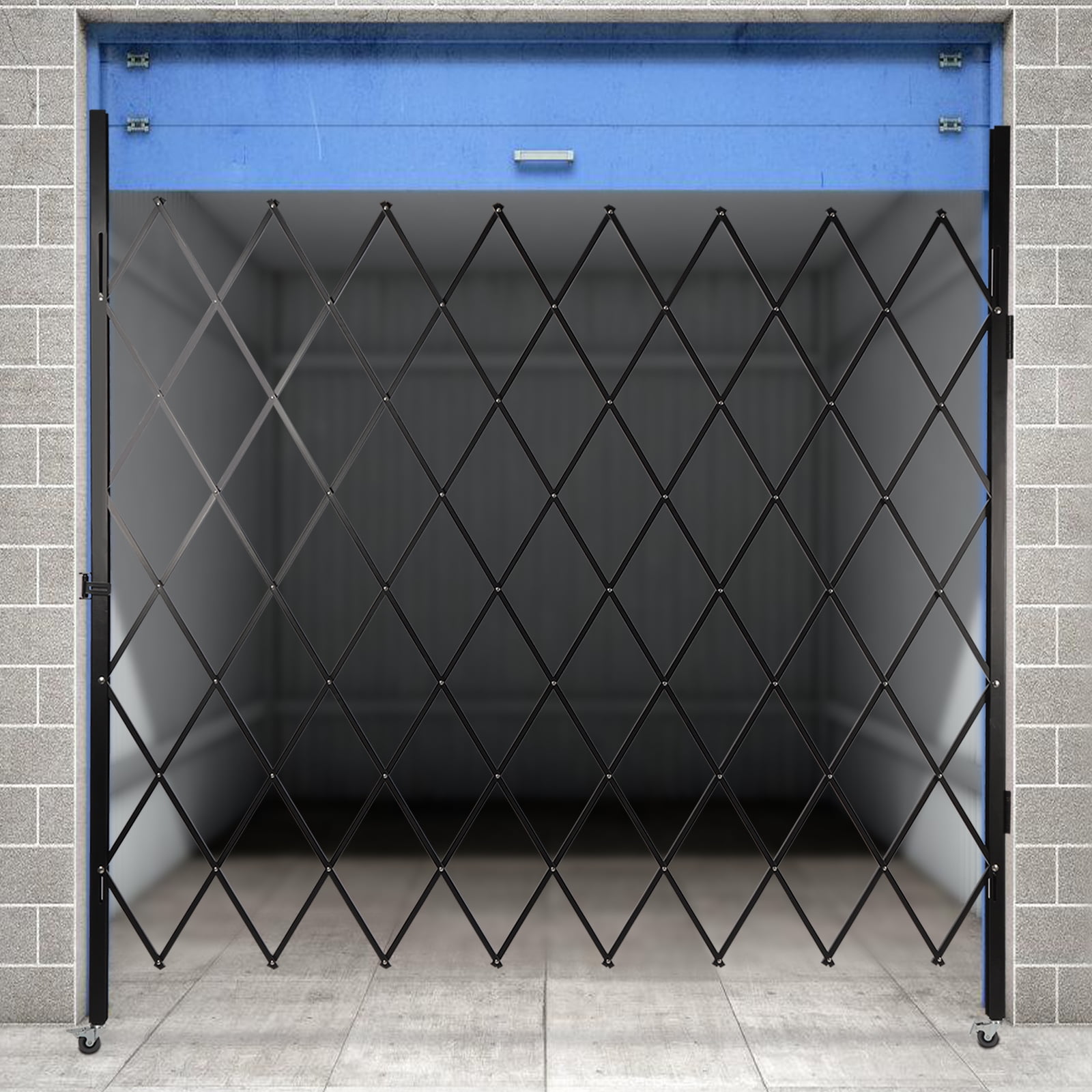 Fichiouy Folding Security Gate Retractable Gate with 360° Rolling Wheels Wall Mount Scissor Gate with Padlock for Garage Storefronts Parking Lots