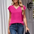 thumbnail image 5 of Womens Tops Cap Short Sleeve Textured Blouse V Neck Summer Spring Shirts Business Casual Outfits Hot Pink 2XL, 5 of 5