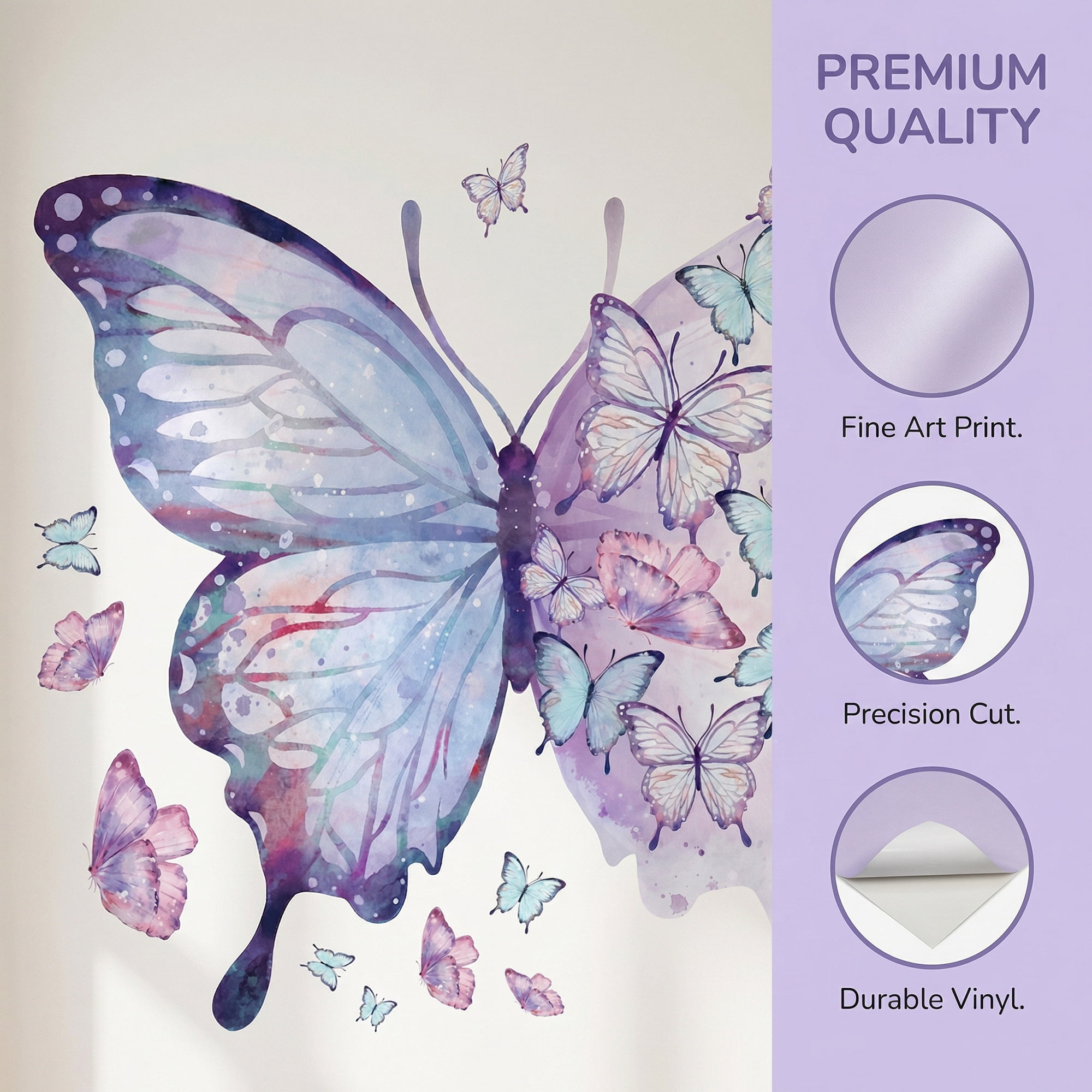 Unique Bargains Butterfly Wall Decals Self-Adhesive Mural Decor Light Purple 18.5" x 15.7"