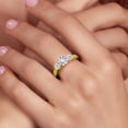 thumbnail image 4 of Gem Stone King 18K Yellow Gold Plated Silver White Created Sapphire and White Topaz 3-Stone Engagement Ring for Women (1.48 Cttw, Round 6MM, Gemstone September Birthstone, Size 7), 4 of 6