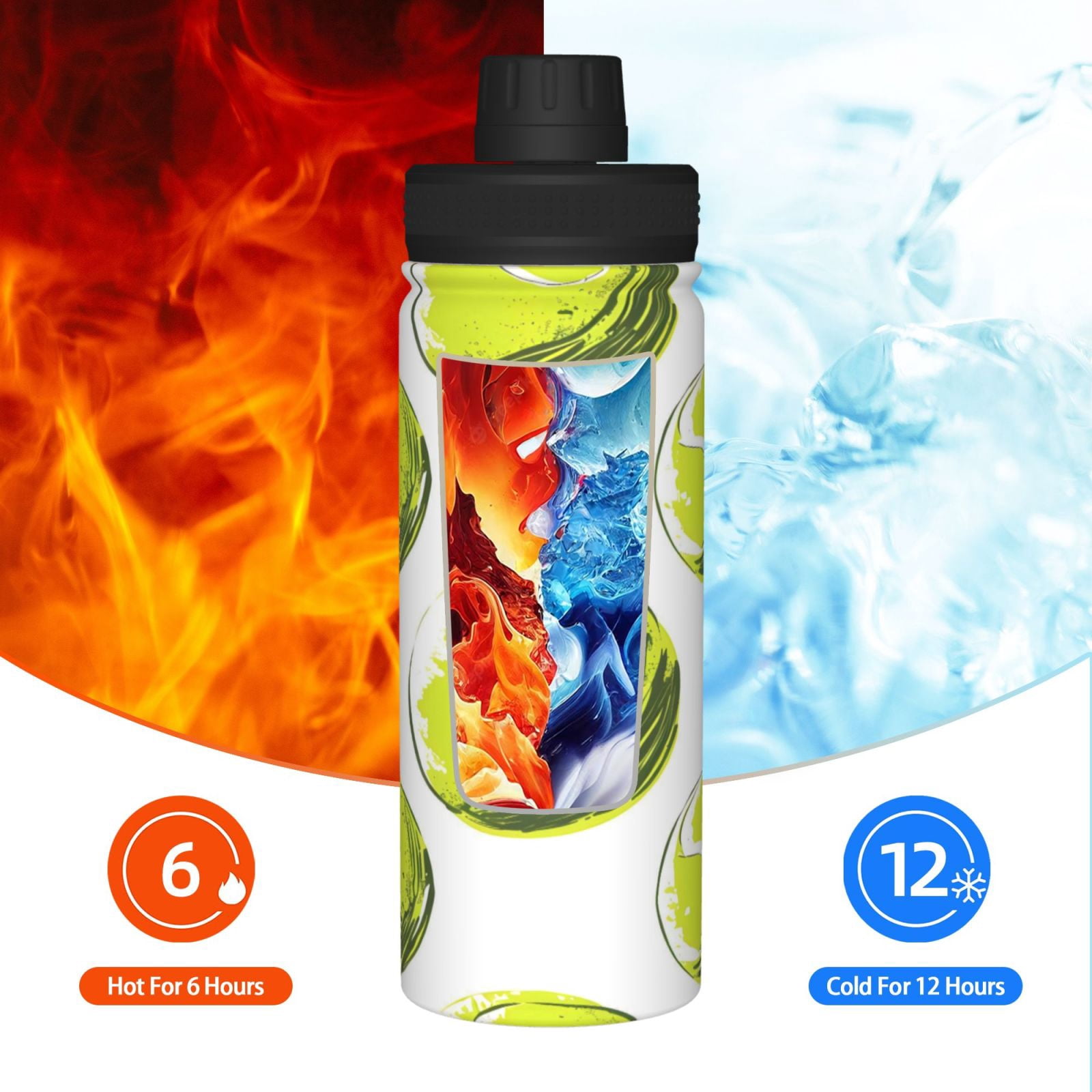 18oz Sports Insulated Kettle Double Wall Vacuum Insulated Water Bottle With Leak Proof Flip Lid For Gym Outdoor Commuting Camping Yellow Green Tennis Balls