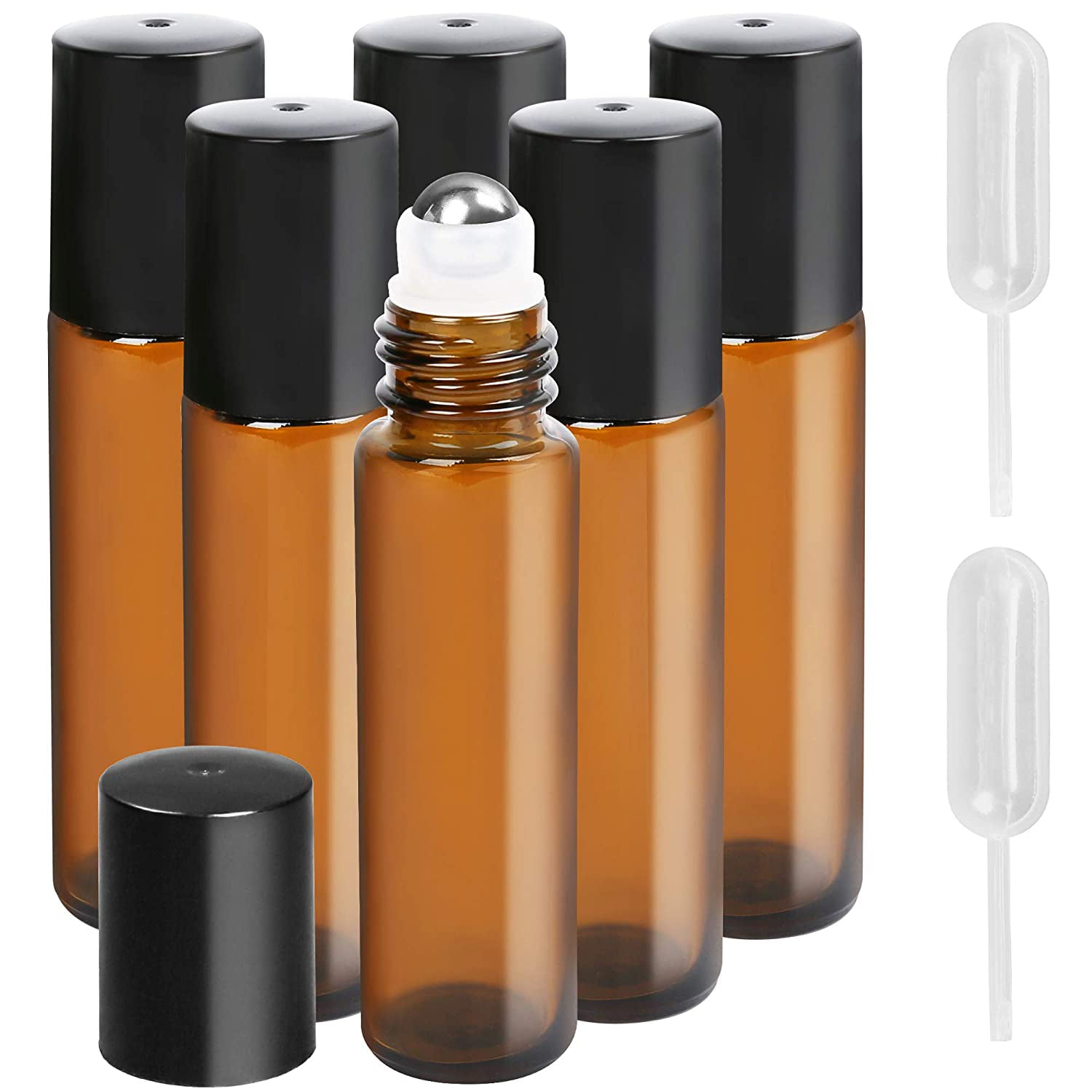 10 ml Glass Roll-on Bottles with Stainless Steel Roller Balls,for essential oil,3 ml Droppers include-12 pack Amber