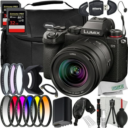 Ultimaxx Advanced Panasonic Lumix S5 Camera with 20-60mm Lens Bundle - Includes: 2x 32GB Extreme Pro SDXC, 1x Spare Battery, Water-Resistant Gadget Bag & Much More (36pc Bundle)
