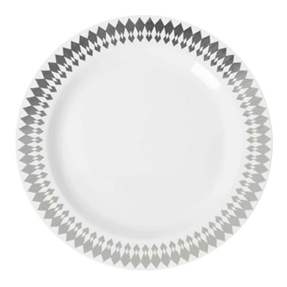 Exquisite White/Silver Brilliance Wedding & Party Dinnerware Disposable Plastic Plates 10.25" 40 Pack