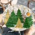 thumbnail image 2 of Green Christmas Tree Round Tablecloth, Fitted Table Cover with Elastic for 45"-54" Round Tables, Golden Xmas Tree Winter Snowflake Rustic Table Cloth Outdoor Dinning Party Waterproof Tablecloths, 2 of 7