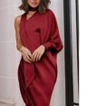 thumbnail image 5 of Robe Longue Maxi à une Épaule pour Femmes, Mode Décontractée, Soirée, Fête, Robe Chemise Unie, Grande Taille, 5 of 5