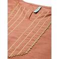 thumbnail image 6 of Janasya Indian Round Neck Half Sleeve Embellished Peach Poly Silk Kurta With Pant For Women, 6 of 7