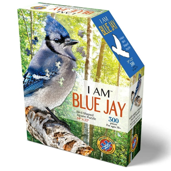 Madd Capp BLUE JAY 300 Piece Jigsaw Puzzle For Ages 10 and up - 6020 - Unique-Shaped Border, Challenging Random Cut, Deluxe Five-Sided Box Fits on Bookshelf, Includes Educational Madd Capp Fun Facts