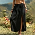 thumbnail image 6 of Skirts for Women Summer Boho Maxi Elastic High Waist Side Slit Casual Pleated Vacation Beach Skirts, 6 of 9