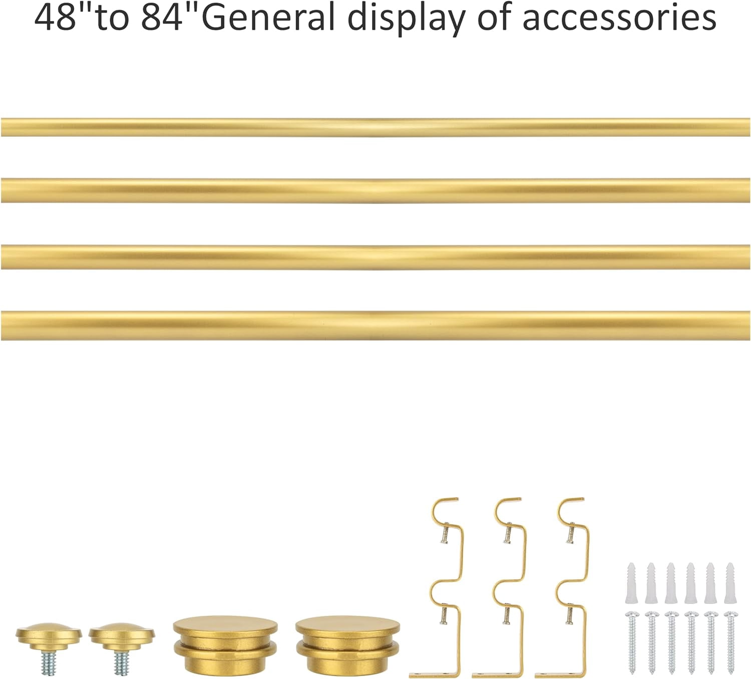 eTeckram 5/8" Double Curtain Rod with Nerveux Finials,Gold,48‘’-84‘’
