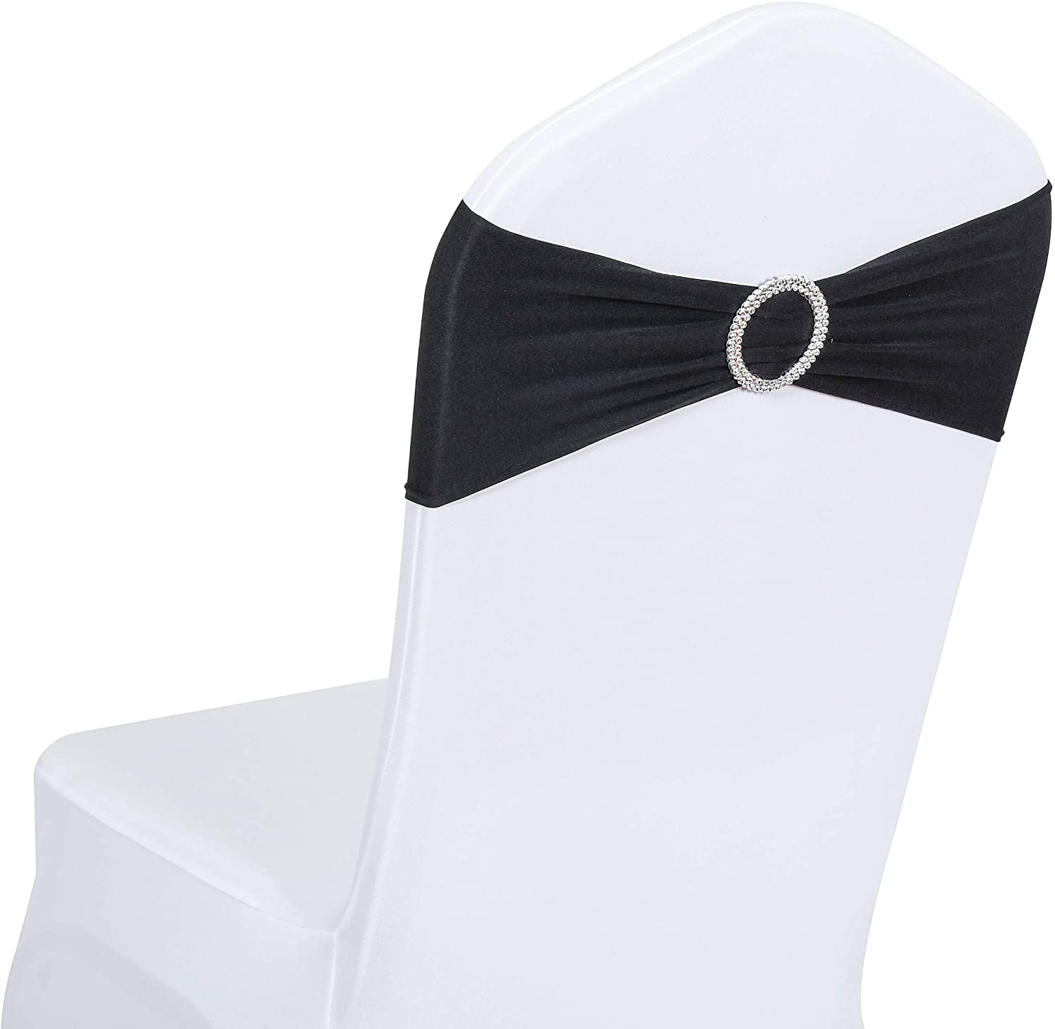 10Pcs Spandex Stretch Wedding Chair Cover Bow Band Sashes With Buckle Slider NEW 