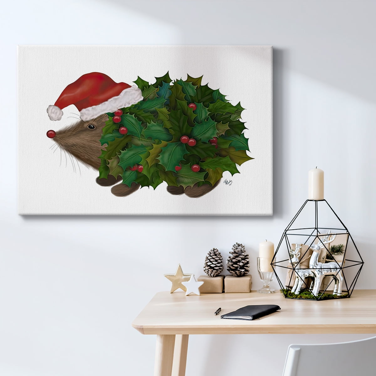 Christmas Holly Hedgehog- Gallery Wrapped Canvas