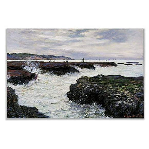Monet Wall Art Collection The The Rocks at Pourville, Low Tide, 1882 Canvas Prints Wrapped Gallery Wall Art | Stretched and Framed Ready to Hang 8X12,