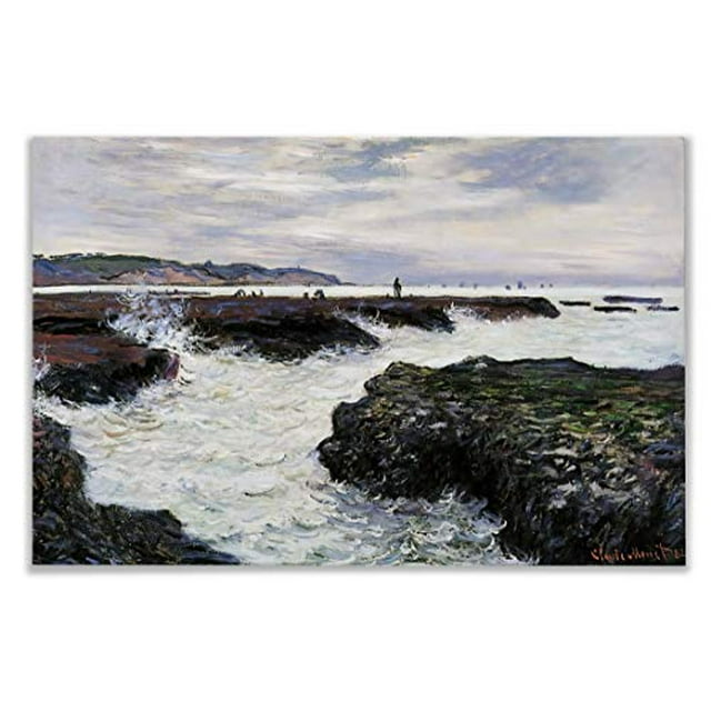 Monet Wall Art Collection The The Rocks at Pourville, Low Tide, 1882 Canvas Prints Wrapped Gallery Wall Art | Stretched and Framed Ready to Hang 8X12,