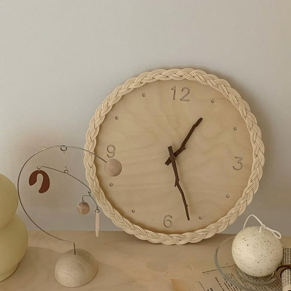 FRCOLOR Weaving Wall Clock for Home Decoration with Synthetic Material Khaki Color 1pc