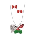thumbnail image 1 of Delight Jewelry Silvertone Large Open Filigree Heart Christmas Kiss Charm Necklace and Stud Earrings, 1 of 4