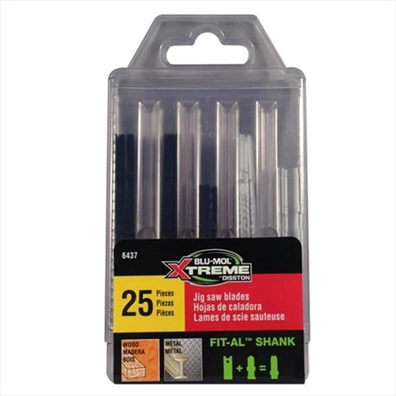 Disston 6437 Blu-Mol Xtreme Wood & Metal Cutting Carbon-Bi-Metal Fit-Al Jig Saw Set- 25 Pieces