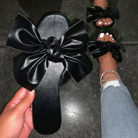 

KKCXFJX slippers for women Women s Summer Leisure Bowknot Slippers Single Shoes Flat Solid Color Sandals Slippers