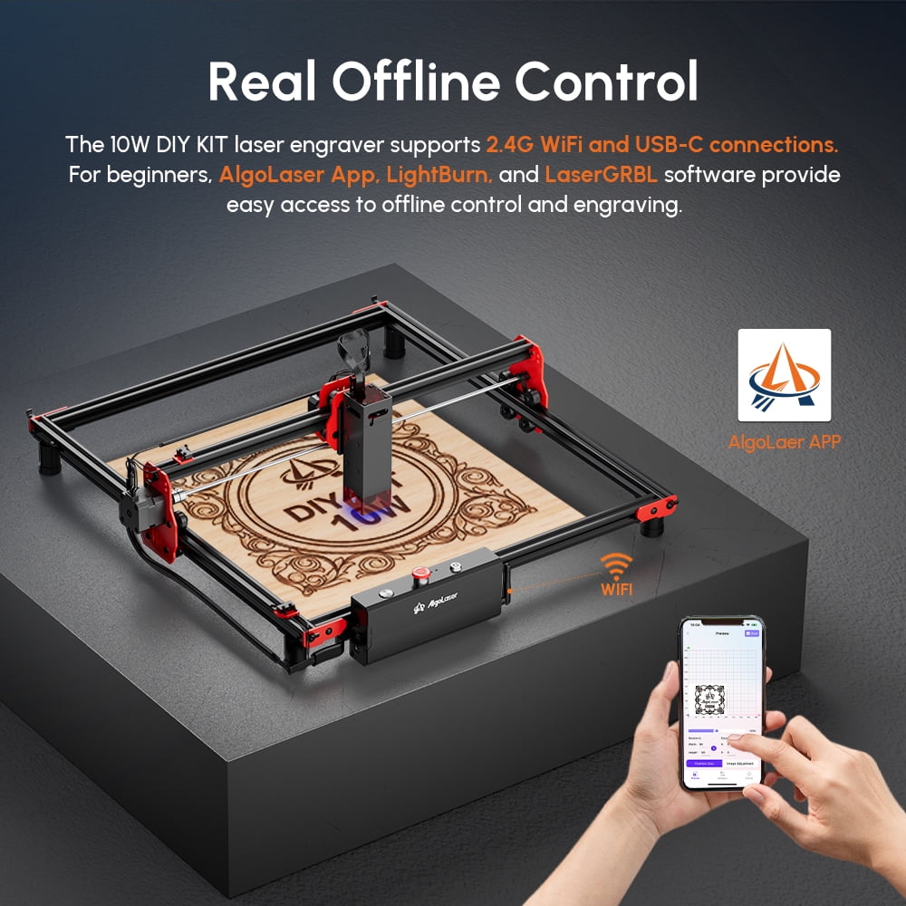 Algo DIY KIT Engraving Machine, 10W Output Power Cutter Engraver with Rotary Roller for DIY Acrylic, Wood and Metal, Emergency Stop