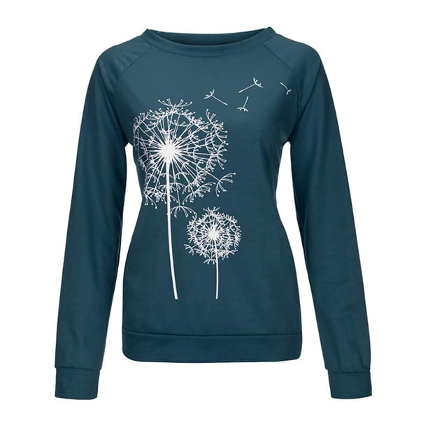Camiseta Mujer Manga larga Cuello redondo Tops Poliéster Suéter deportivo Ropa con estampado informal, Azul, S Sweethay AP003791-22