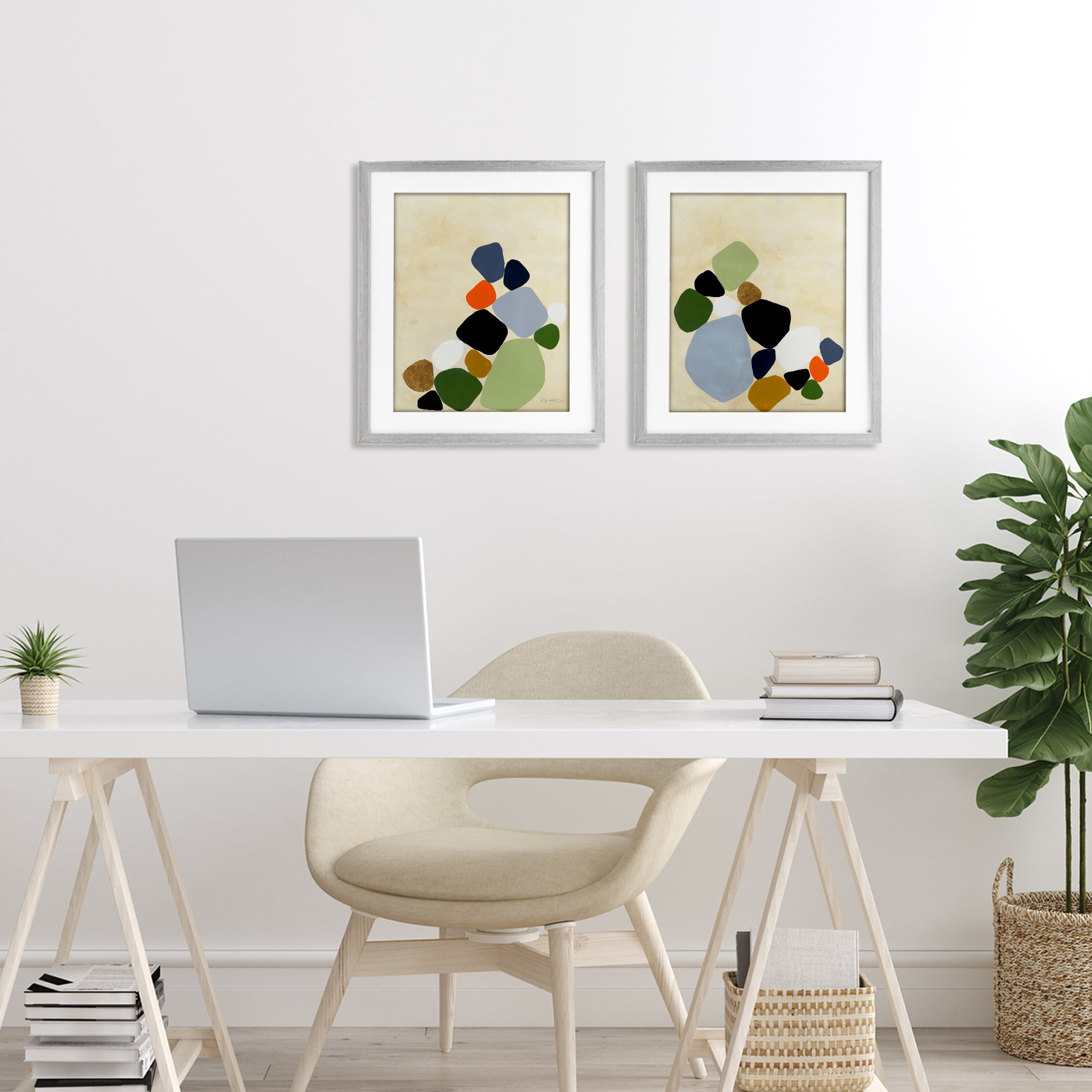 Stupell Industries Curved Clusters of Pebbles 2 Piece Gray Framed Print Under Glass Set, design by Ruth Fromstein