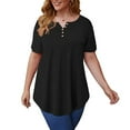 thumbnail image 3 of GingDin Women's Plus Size Tops Henley V Neck Button T Shirt Floral Casual Blouse m-4xl, 3 of 12