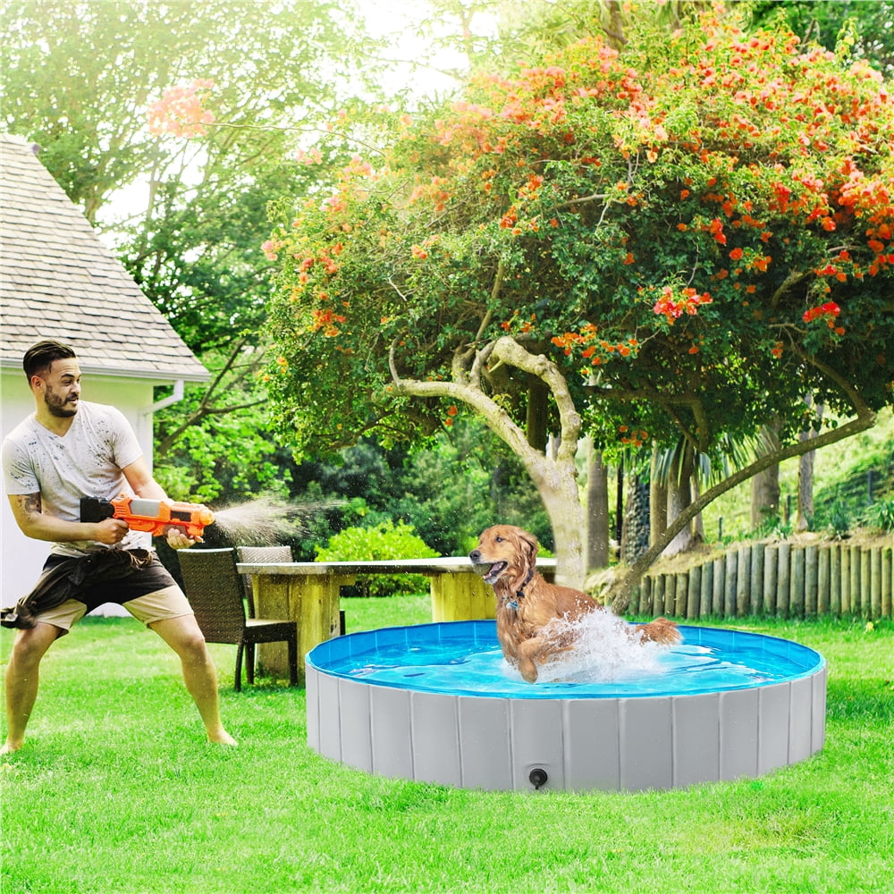 Yaheetech Portable PVC Pet Swimming Pool with Non-slip Bottom for Dogs Cats, XXL, Gray