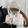 thumbnail image 3 of Women Daily Commuting Bag Double Pockets PU Leather Chic Hobo Bag (White), 3 of 9