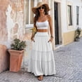 thumbnail image 7 of Tiered Maxi Skirt with Pockets, Boho Ruffle Layered High Waisted Long Skirt, Casual Flowy Smocked Paperbag Waist Slacks, 7 of 7