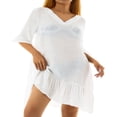 thumbnail image 3 of Femmes Cover-up Robe Manches Courtes V Cou Solide Volants Été Décontracté Plage Robe, 3 of 7