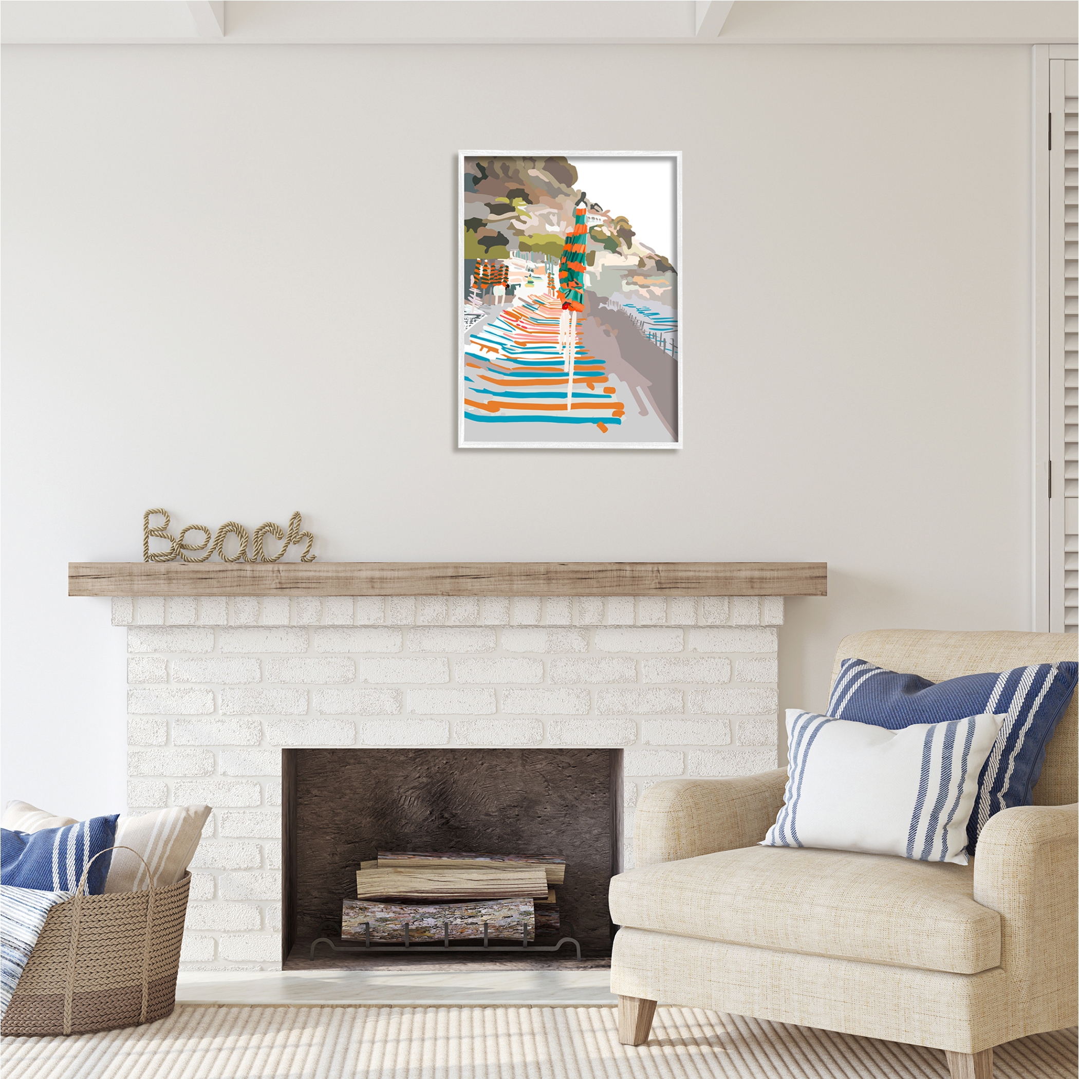 Stupell Industries Beach Vacation Coast Nature Painting White Framed Art Print Wall Art, 24 x 30