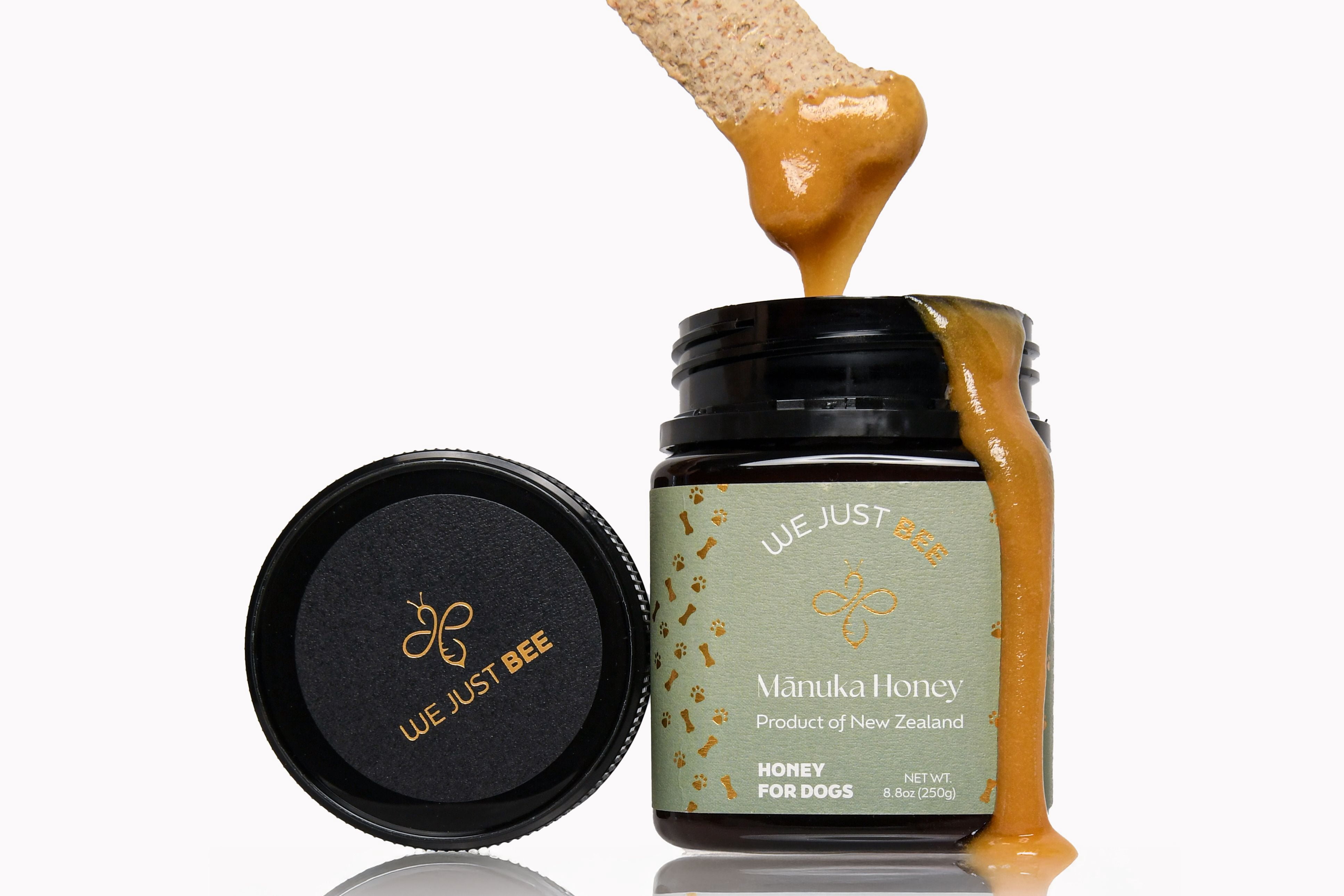 We Just Bee Honey for Dogs - Manuka Honey for Canine Wellness, Natural Immunity and Skin Support, Premium New Zealand Honey, Delicious and Healthy Treat for Dogs – 250g/8.8oz