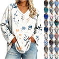thumbnail image 2 of TARIENDY Plus Size Womens Shirts V Neck Oversized Long Sleeve T-shirts Vintage Printed Fall Casual Tops Spring Vacation Outfits Sky Blue*1 XXXXL, 2 of 9