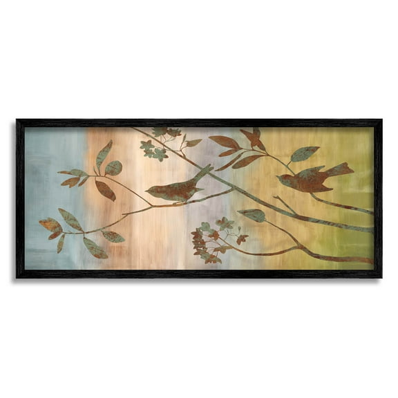 Collaged Bird Nature Silhouette Botanical & Floral Graphic Art Black Framed Art Print Wall Art