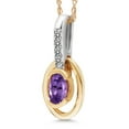 thumbnail image 2 of Gem Stone King 10K Two Tone Gold Purple Amethyst and White Diamond Pendant Necklace for Women (0.25 Cttw, Gemstone February Birthstone, Oval 5X3MM, with 18 inch Chain), 2 of 5