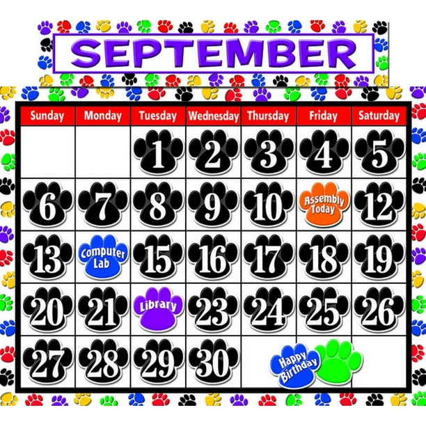 tcr-colorful-paw-prints-calendar-bulletin-board-display-set-24-x-18-inches-68-pieces-walmart