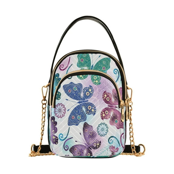 ALAZA Chain Crossbody Bags for Women Colorful Butterfly Shoulder Handbag Phone Purse