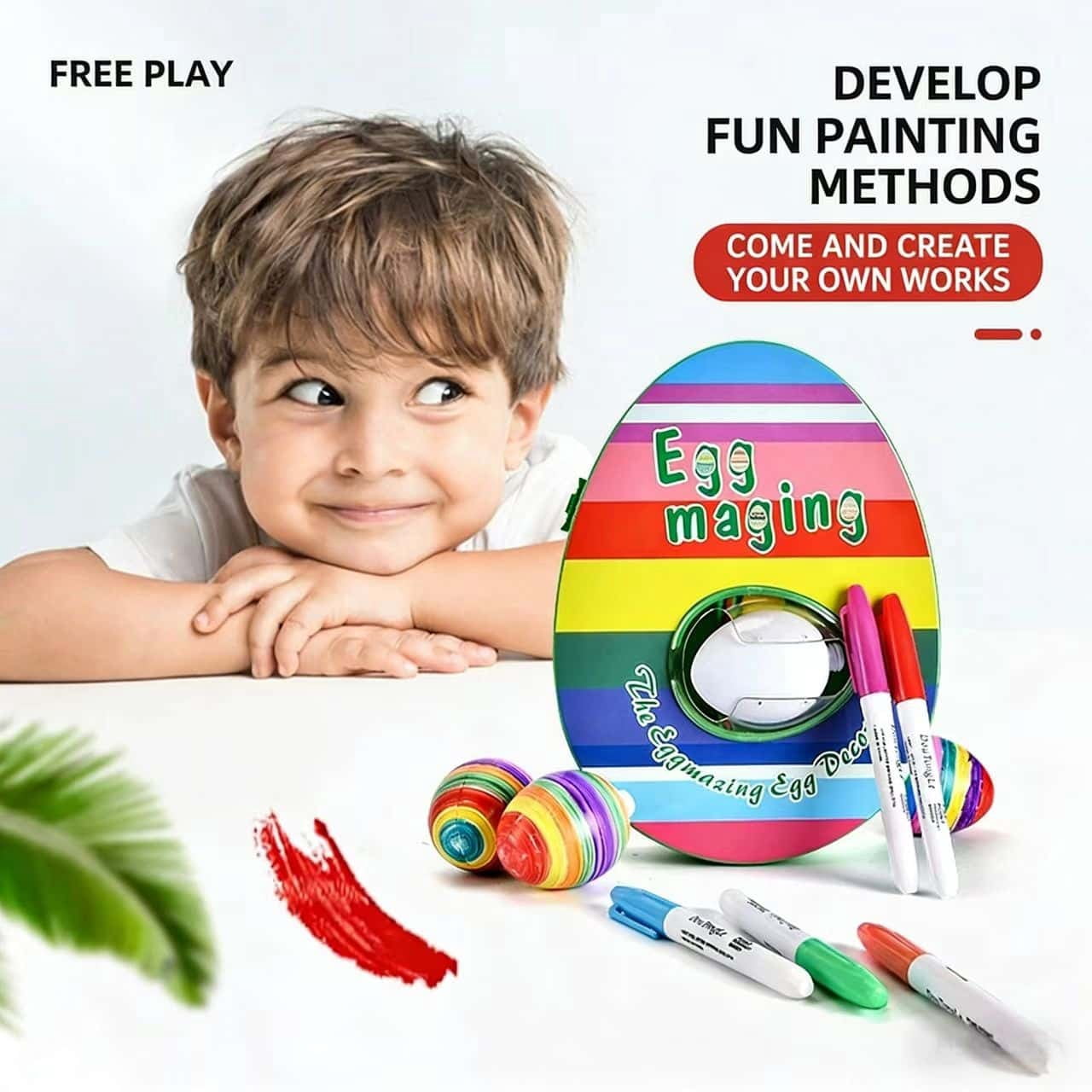 Easter Egg Decorating Kit for Kids, Electric DIY Egg Painter Spinner, Rainbow Graffiti Egg Coloring Machine, Creative Easter Egg Painting Toy for Holiday Craft Activities