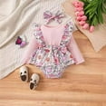 thumbnail image 2 of Odeerbi Infant Boys Girls Long Sleeve Rib Knit Romper Fall Winter Ruffle Floral Jumpsuit Children's Solid Color Knitted Color Block Bodysuit Onesie Infant Clothes Pink, 2 of 9