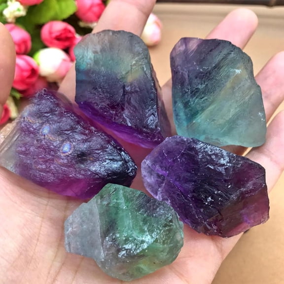 5pcs Fluorite Crystal Striped Colored Natural Florite Treatment Stone, Healing Quartz Crystal Stone