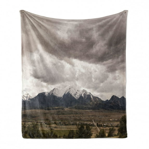Kansas Soft Flannel Fleece Throw Blanket, Clouds and Snow Capped Mountains in Colorado Dramatic Sky Overcast Gloomy Weather, Cozy Plush for Indoor and Outdoor Use, 50" x 70", Multicolor, by Ambesonne