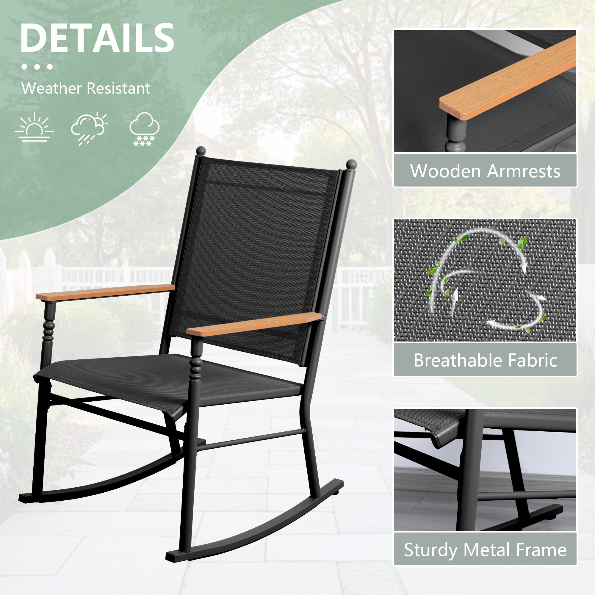 Walsunny Outdoor Patio Chairs Set of 2 Rockers Metal Rocking Chairs Furniture for Porch Backyard Lawn Garden,Black Walsunny Outdoor Patio Chairs Set of 2 Rockers Metal Rocking Chairs Furniture for Porch Backyard Lawn Garden,Black - Image 3