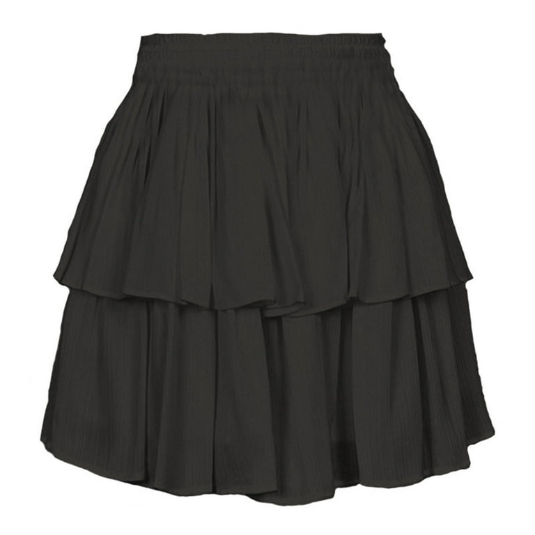 Clearance Sale Skirts for Women Solid Color Women s High Waist Cute Elastic Band Ruffle Double Layer Cupcake Skirt Skirt Ruffle Midi Fit And Flare Y2K