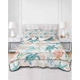 thumbnail image 2 of Quilt King Size Bedding Set, Teal Red Coastal Reversible Summer Quilt 3 Pieces, Beach Nautical Sea Turtle Coral Starfish Vintage Lightweight Bedspreads Coverlets with 2 Pillow Shams for All Seasons, 2 of 5